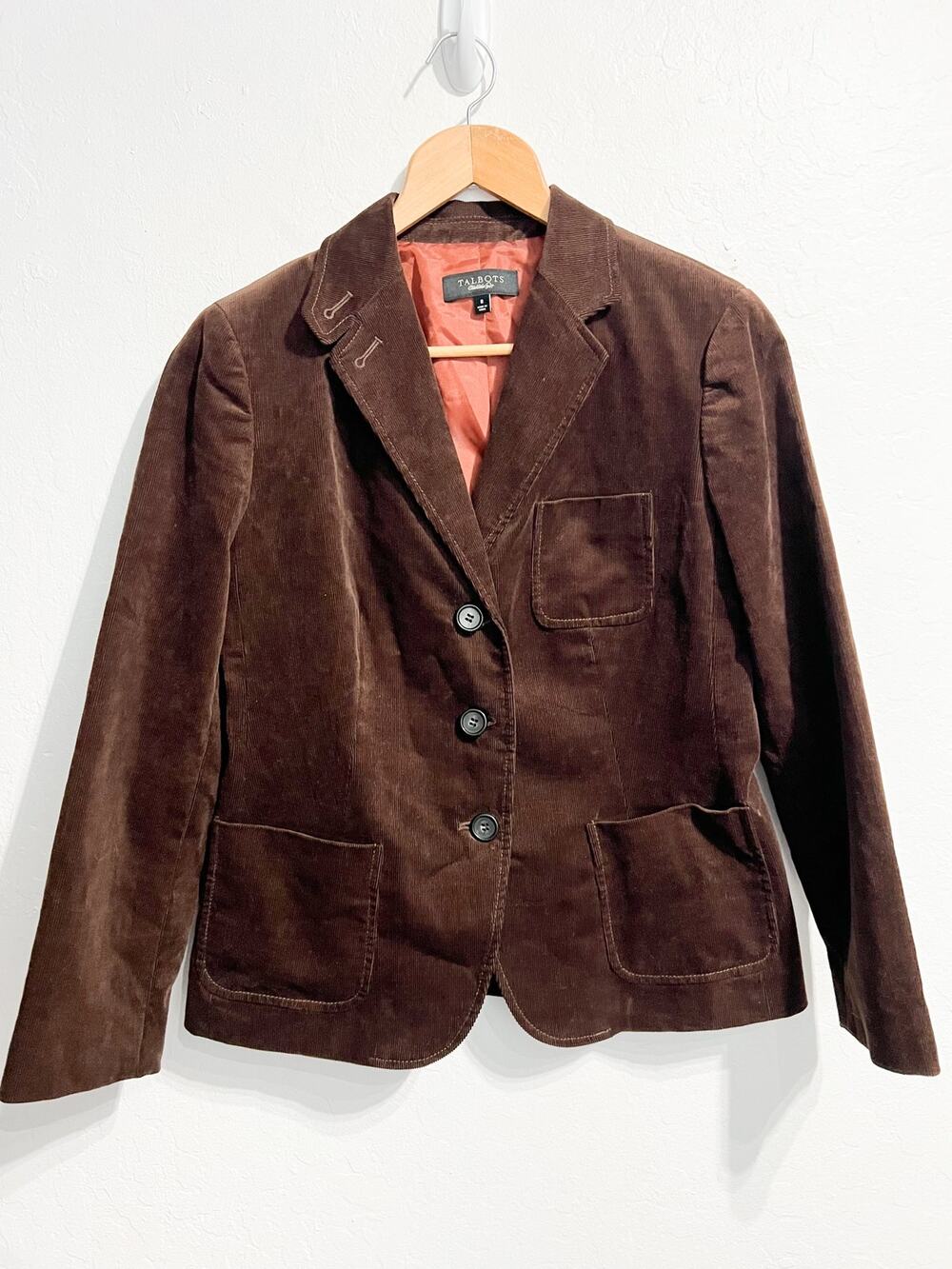 Talbots Blazer Jacket Sz 8 Brown Corduroy Office Corporate Fall Classic Preppy
